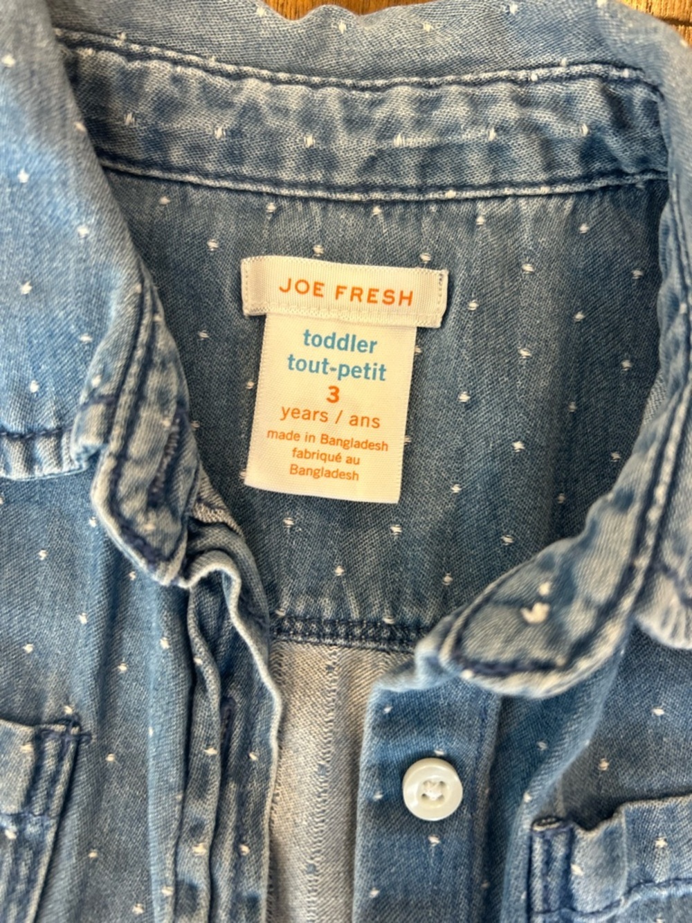 Joe Fresh Light Blue Toddler Denim Button Down with Tiny Polka Dots